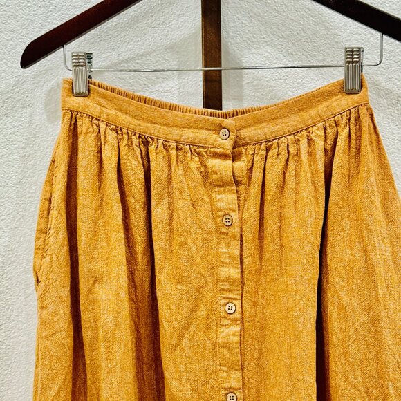 Rylee & Cru Linen/Cotton Tan/Gold Midi Peasant Skirt Ruffle Hem w/Pockets SZ M - Picture 2 of 13